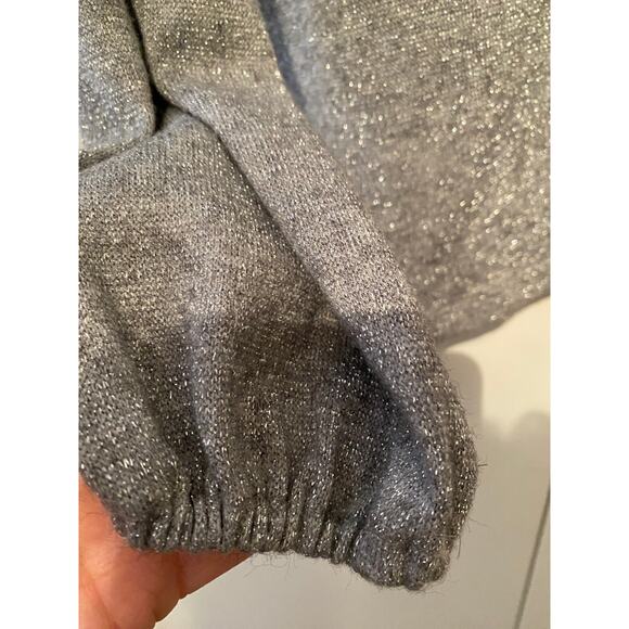 Talbots Silver Sparkle Women's Sweater with Black Velvet Bow detail Medium - Picture 2 of 7